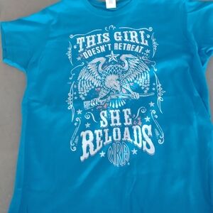 Gildan Blue Short Sleeve Tees with Graphic NRA Design women M/L